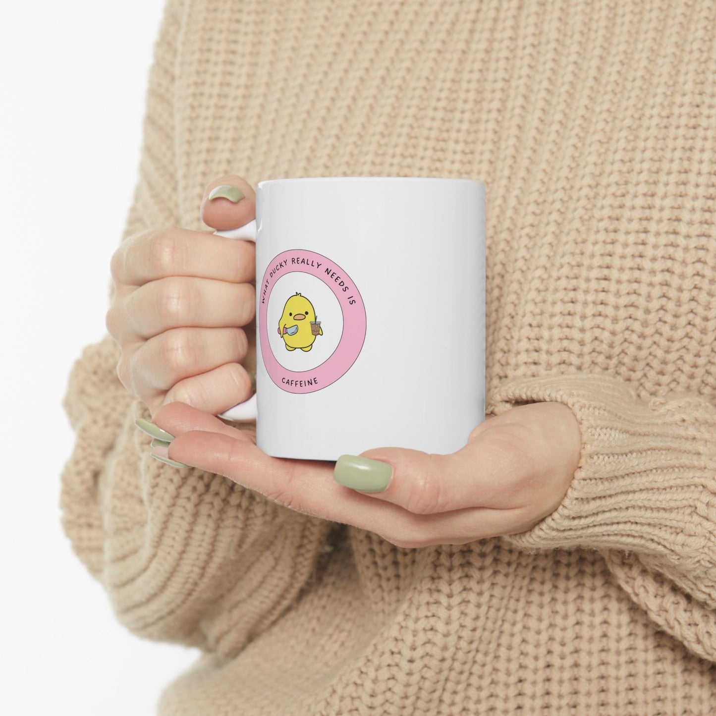 Ducky Needs Caffeine Whimsical Ceramic Coffee Mug, (11oz, 15oz)