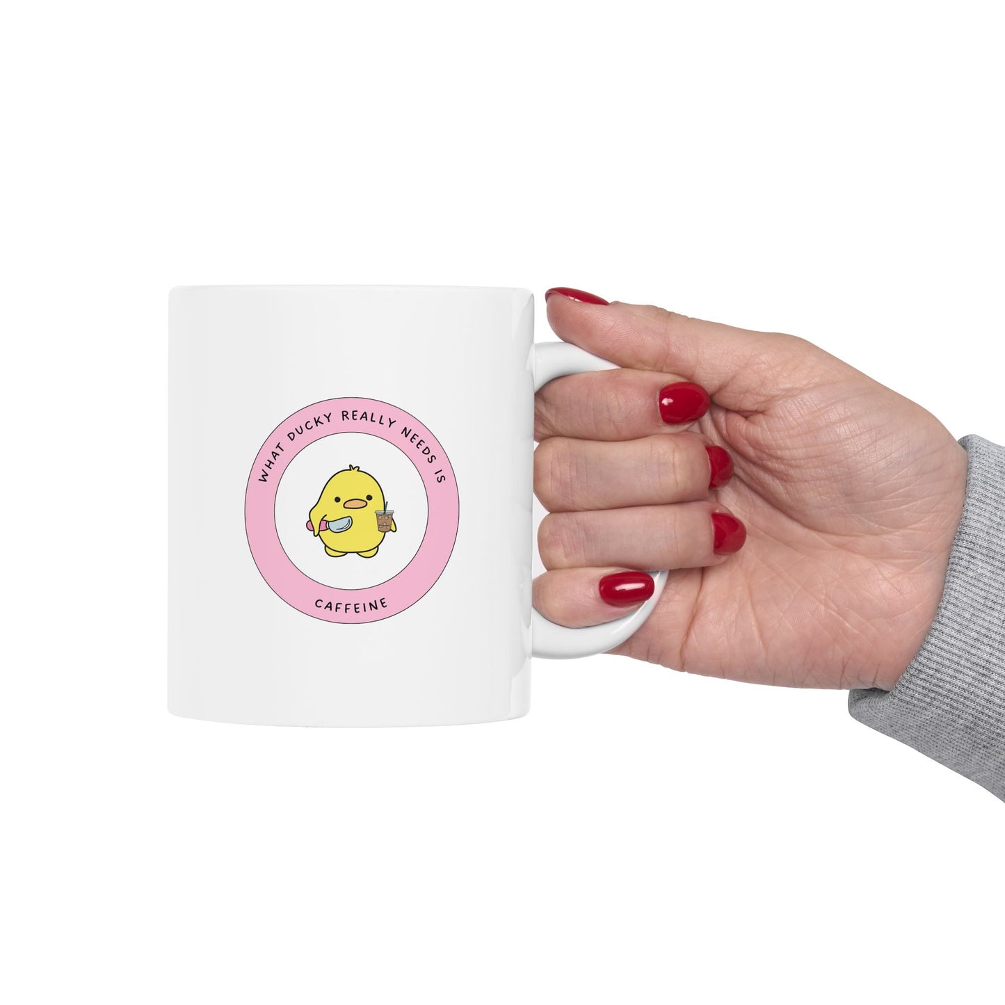 Ducky Needs Caffeine Whimsical Ceramic Coffee Mug, (11oz, 15oz)